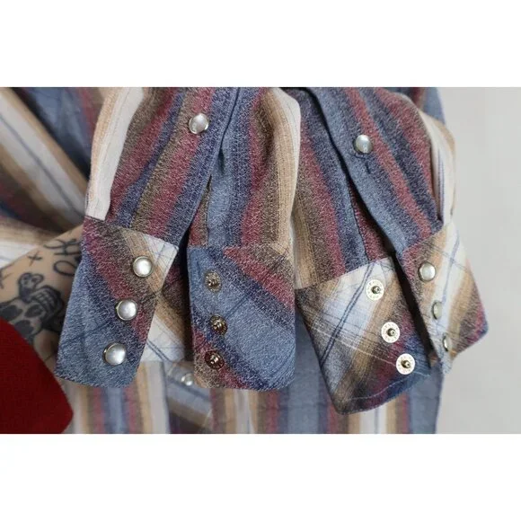 Vintage 70s Streetwear Mens Large Rainbow Striped Western Snap Button Shirt - Picture 9 of 13